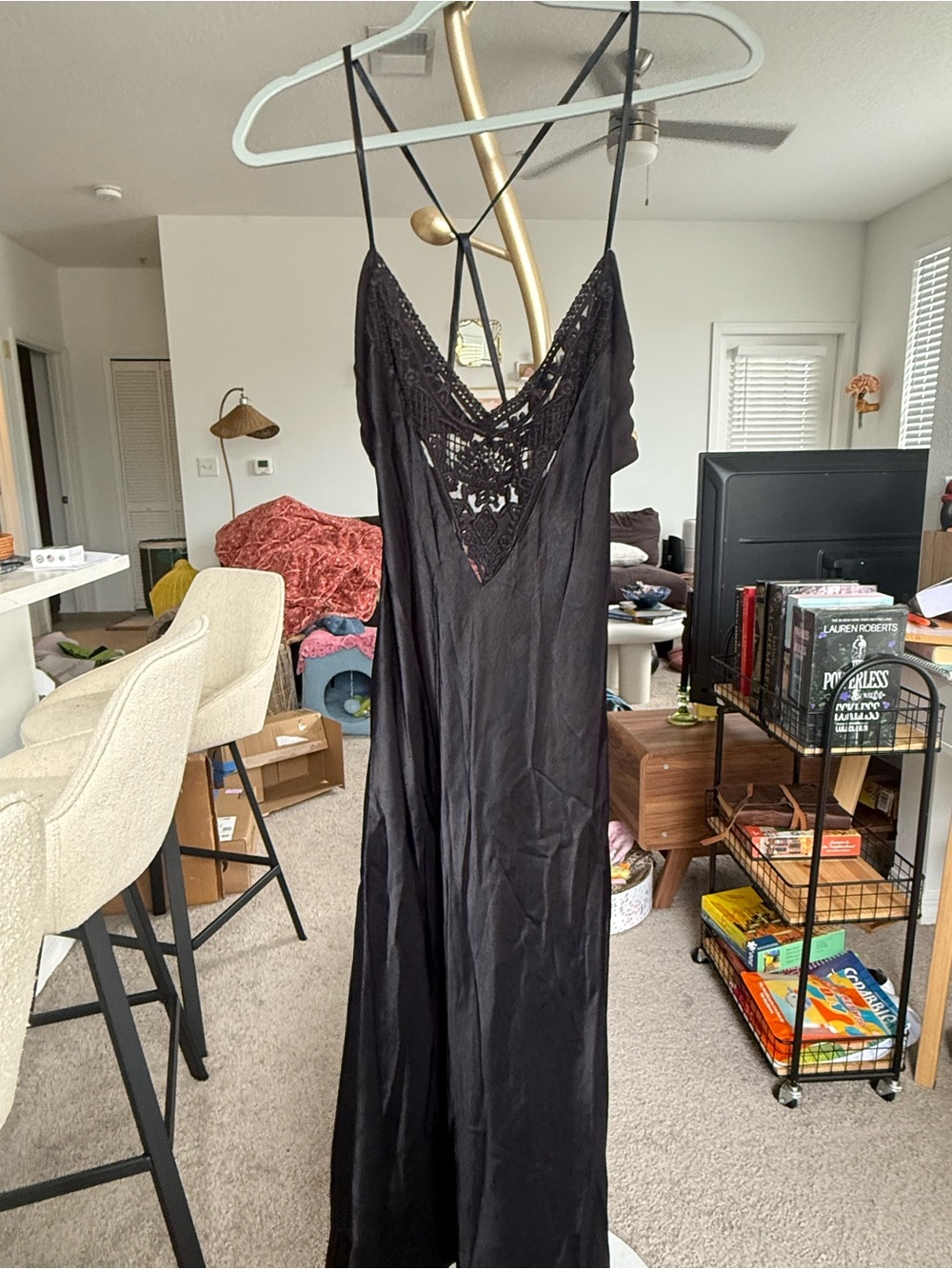Zara Black Lace-Trim Maxi Slip Dress